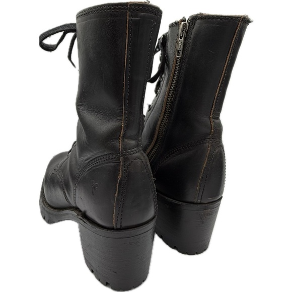 FRYE Black Leather Lace-Up Moto Boots Sabrina Sz 8 - Picture 5 of 12